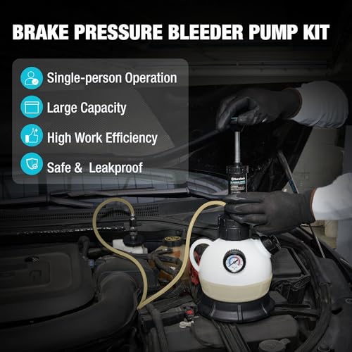 DURATECH 2L Manual Brake Bleeder Kit with 3 Master Cylinder Adapters, One Person Brake Fluid Pressure Bleeder with 1L Refilling Bottle, Large Capacity, Compatible with Most Vehicles