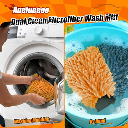 4 Pack Car Wash Mitt Microfiber, Premium Chenille Microfiber Wash Car Mitts Sponge Scratch Free & Lint-Free, Mitts Waterproof Lining Orange (8''X12'') - size: XCST_8X12IN_OG_4PCS