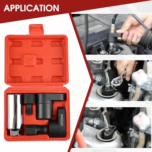 5PCS O2 Oxygen Sensor Socket Set, 1/2 & 3/8 in Drive, 7/8 in (22mm), Premium Removal Tool with Thread Chasers & Offset Wrenches, Heavy-Duty Automotive Kit for Easy Installation & Repair