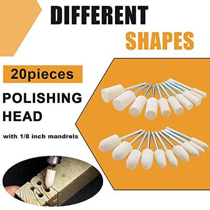 80PCS Polishing Buffing Wheel for Dremel Polishing Kit, Wool Felt Polishing Wheel for Dremel Rotary Tool Accessories, with 1/8" Shank for Jewelry Metal Polishing