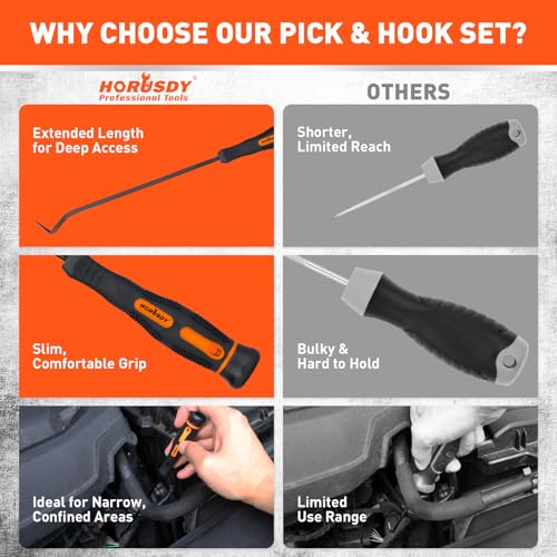 HORUSDY 12-Piece Precision Hook and Pick Set, Car Auto Oil Seal/O-Ring Seal Gasket Pick, Precision Hooks Puller Remover - size: 12-Piece