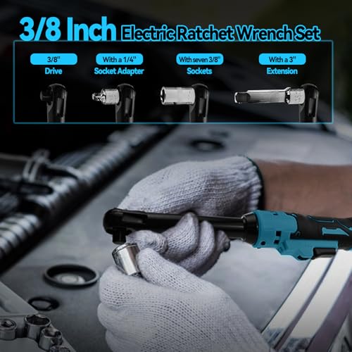 3/8" Extended Cordless Ratchet Wrench for Makita 18V Battery, 320 RPM,80 N.m Electric Power Ratchet Set with 8 Metric Sleeves,Built-in LED Light,6" Long Neck