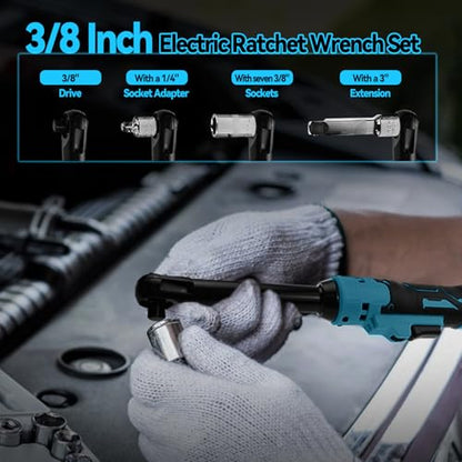 3/8" Extended Cordless Ratchet Wrench for Makita 18V Battery, 320 RPM,80 N.m Electric Power Ratchet Set with 8 Metric Sleeves,Built-in LED Light,6" Long Neck