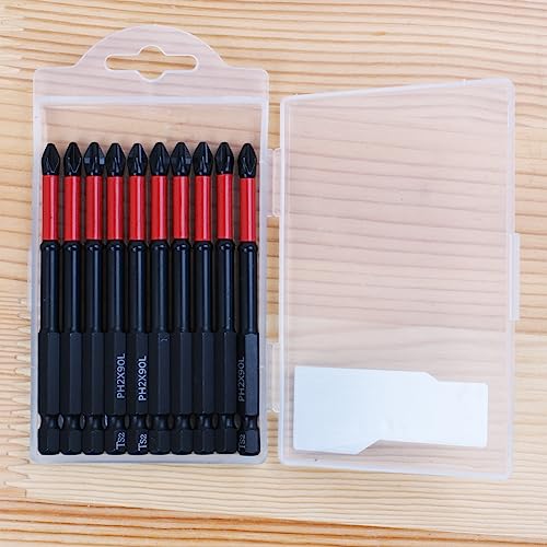 10 Pack Phillips PH2 Magnetic Anti Slip Screwdriver Bit Set 3-1/2" Length TS2 Anti-Slip Long Drill Bits Impact Driver Bits - size: Length:90mm