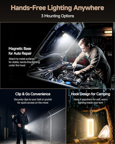 SKYFIRE Led Work Light Rechargeable Flexible Flashlight Stick,2500 LM Magnetic Work Lights with 360° Bendable Neck Light,Stepless Dimming,5 Modes,Magnet,Hook & Clip for Auto Repair Garage Workshop