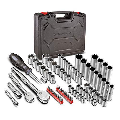 Powerbuilt 642452 80 Piece 1/4-inch and 3/8-inch Drive Mechanics Tool Set - with SAE and Metric Socket Set, 72 Tooth Seal-Head Ratchet, Automotive Tool Kit, including Case - size: 80 Piece