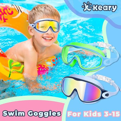 Keary 2 Pack Kids Swim Goggles for 3-15 UV Protection Anti-Fog Pool Water Swimming Goggles for Boys Girls Youth Toddler - color: Blue & Green