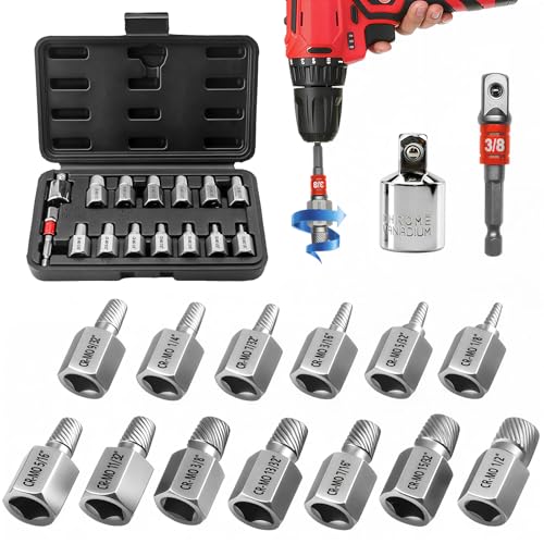 Greywolf 15 pcs Screw Extractor Set with 3/8 Inch Drive, Hex Head Multi-Spline Screw Easy Extraction Bolt Extractor Kit, Broken Bolt Extractor for Removing Broken, Rusted Bolts and Screws - size: 15