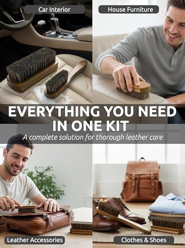 TAKAVU Leather & Upholstery Cleaning Brush Set | Car Detailing Brush for Alcantara, Leather Seats, Suede, Car Interior, Sofa & Convertible Tops - color: Brown