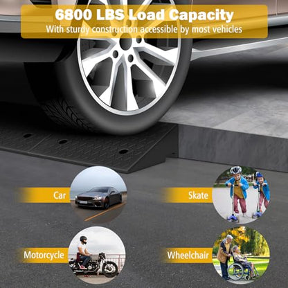 Car Ramps, 2 PCs Rubber Curb Ramps for Driveway, 5" Threshold Ramp Set Heavy Duty Ramp Slope for Driveway, Sidewalk, Loading Dock, Cars, Wheelchairs, Bikes, Motorcycles - size: 19" x 13" x 5"