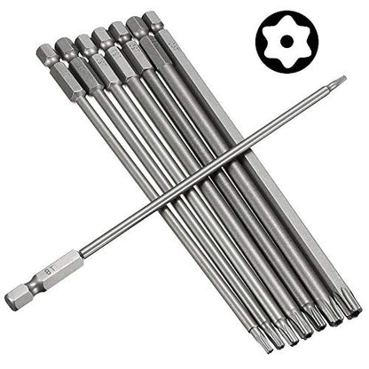 Mesee 8Pcs Long Torx Screwdriver Bit Set, 1/4 Inch Hex Shank T8-T40 Security S2 Magnetic Star Torx Head Screw Screwdriver Drill Bits Accessory Tool | 150mm Length - size: 150mm
