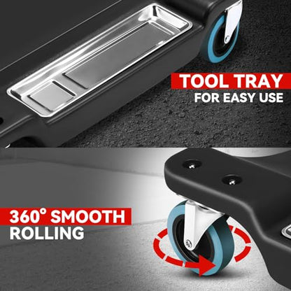 Auto Dynasty 40 Inches Mechanic Creeper, Automotive Garage Repair Low Profile Under Car Rolling Creeper with LED Light and Padded Headrest, Plastic, Black - color: Black, size: 40" L (w/LED Light)