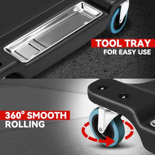 Auto Dynasty 40 Inches Mechanic Creeper, Automotive Garage Repair Low Profile Under Car Rolling Creeper with LED Light and Padded Headrest, Plastic, Black - color: Black, size: 40" L (w/LED Light)