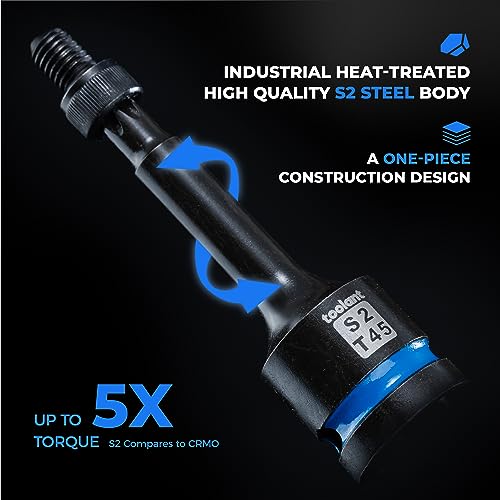 toolant 1/2-Inch Drive T55 Impact Torx Bit Sockets, 2-Piece | S2 steel one-piece sockets feature manganese phosphate coating, pin holes, and laser-etched markings - size: T55