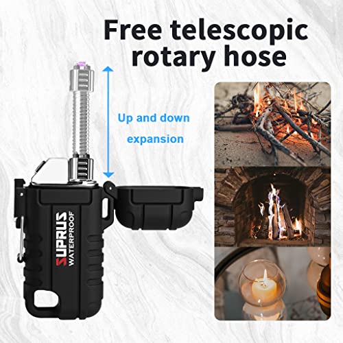 SUPRUS Waterproof Lighter Windproof Lighter Arc Plasma Lighters USB-C Rechargeable with Expandable and Flexible Neck for Outdoor, Camping & Kitchen (Black) - color: Black