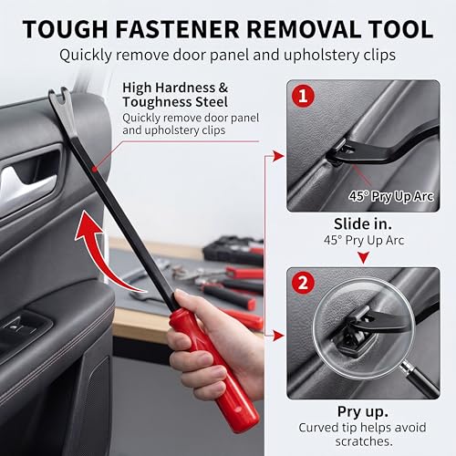 Car Clip Pliers, Auto Trim Removal Tool Set with 2Pcs Stainless Steel Fastener Remover, Labor-Saving Spring Lever Pliers for Car Interior, Door Panel, Dashboard, Plastic Clips, Buckles & Rivets