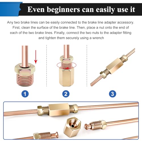 60Pcs 2 Sets 3/16 Inch & 1/4 Inch 25 FT Brake Line Tubing Kit with 58 Pcs Brake Line Fittings, Copper Coated Alloy Steel Brake Lines Kit Replacement for Hydraulic Fuel Transmission Line - size: 3/16 + 1/4 Inch Gold, style: Brake Line