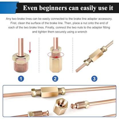 60Pcs 2 Sets 3/16 Inch & 1/4 Inch 25 FT Brake Line Tubing Kit with 58 Pcs Brake Line Fittings, Copper Coated Alloy Steel Brake Lines Kit Replacement for Hydraulic Fuel Transmission Line - size: 3/16 + 1/4 Inch Gold, style: Brake Line