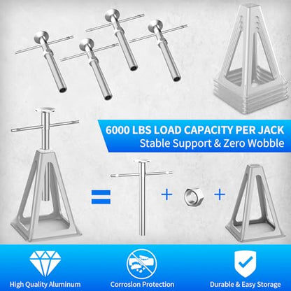 BEBOBLY RV Stack Jacks 4 Pack, Screw Jack Stands for RV Camper Travel Trailer Leveling, Aluminum Stabilizer Jacks, Single Support Unloading Up to 6000 Lbs, Adjustable from 11" to 17"