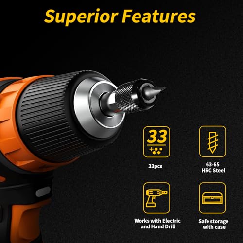 33PCS Screw Extractor Kit, Upgraded Easy Out Broken Bolt & Stripped Screw Remover Set, HSS Drill Bits with 2 Magnetic Extension Bit Holder & Storage Case