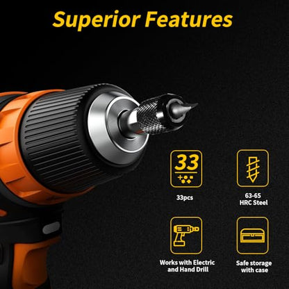 33PCS Screw Extractor Kit, Upgraded Easy Out Broken Bolt & Stripped Screw Remover Set, HSS Drill Bits with 2 Magnetic Extension Bit Holder & Storage Case