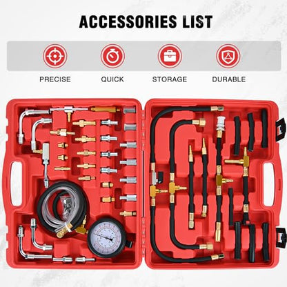 Nilight Fuel Injection Pressure Tester Kit, 0-140 PSI Fuel Pressure Gauge Master Automotive Test Tool for Most Car Truck Motorcycle SUV ATV RV - color: Master A