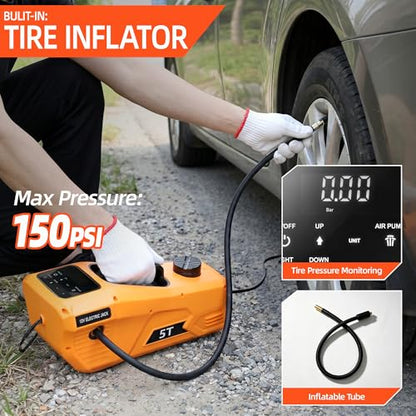 Electric Car Jack 5 Ton 12V Hydraulic Jack Kit with Impact Wrench & Tire Inflator Pump, Wireless Remote & Touch Screen, 3-Mode LED for SUV MPV Sedan Truck – Garage, Roadside, Tire Change