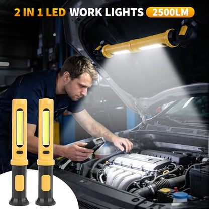 5200mAh Rechargeable Magnetic Work Light, 2-Pack 2500 Lumen LED Under Hood Light Bar with 360° Rotating Hook, Portable Trouble Light for Car Truck Garage Mechanic