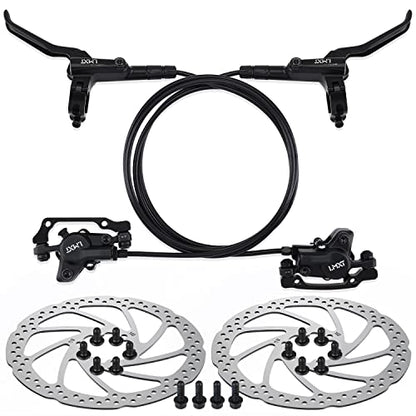 TOBWOLF 1 Pair MTB Disc Brake Set, Hydraulic Disc Brake Kit with 160mm Rotors, Left Front 81cm & Right Rear 147cm, Aluminum Oil Pressure Calipers Levers for Mountain Bike E-Bike Fat Bike Road Bike - color: Black Hydraulic Disc Brake Set - Dual Piston