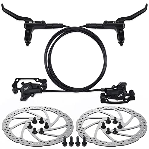 TOBWOLF 1 Pair MTB Disc Brake Set, Hydraulic Disc Brake Kit with 160mm Rotors, Left Front 81cm & Right Rear 147cm, Aluminum Oil Pressure Calipers Levers for Mountain Bike E-Bike Fat Bike Road Bike - color: Black Hydraulic Disc Brake Set - Dual Piston