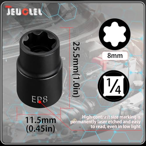 EP Socket EP8, 6 Point 1/4” Dr Female External E-Torx Plus Socket | EP Socket, Female External, E-Torx Plus Socket, External, Cr-V Steel, High Deformation Prevention - size: EP8