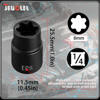 EP Socket EP8, 6 Point 1/4” Dr Female External E-Torx Plus Socket | EP Socket, Female External, E-Torx Plus Socket, External, Cr-V Steel, High Deformation Prevention - size: EP8