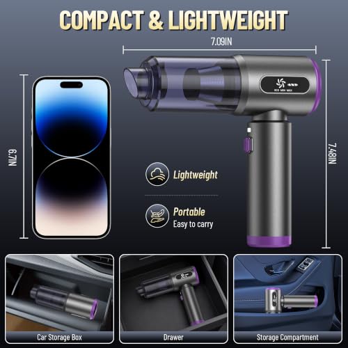 Car Vacuum Cleaner,Handheld Vacuum,20000PA High Power - color: Gray and Purple