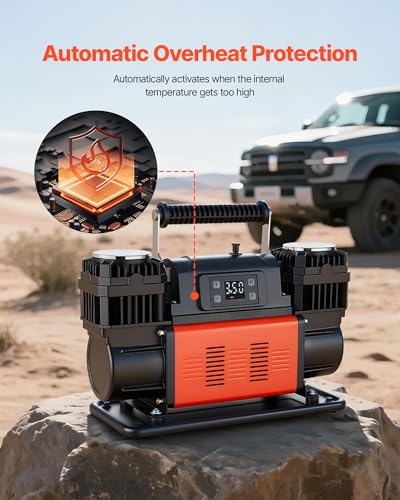 VEVOR Dual-Cylinder Heavy Duty Air Compressor, 10.6CFM Auto-Stop Portable Tire Inflator, 12V 150PSI Offroad Air Pump with LCD Digital Display & Adapters for Truck Car SUV 4 x 4 Vehicle RV - style: 10.6 CFM Auto-Stop