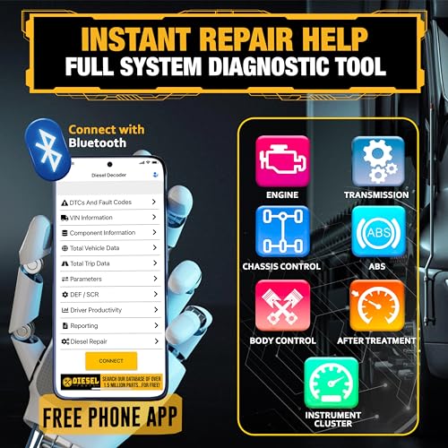 Diesel Laptops Heavy Duty Truck Scanner with DPF Regens Diesel Decoder Mobile Diagnostic Tool for Use with Cummins, Volvo, Paccar, International Vehicles and Repair Information for iOS & Android