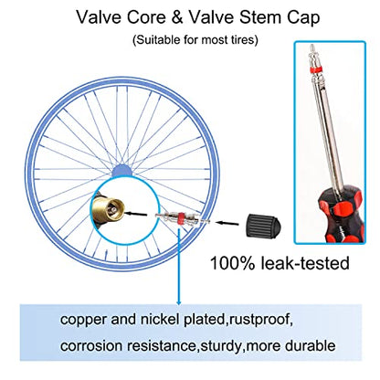 64PCS Tire Valve Stem Removal Tool Kit - 40PCS Tire Valve Cores, 20PCS Valve Stem Caps, 4-Way Valve Tool, Single and Dual Heads Valve Core Remover Tire Repair Tool - size: 64PCS