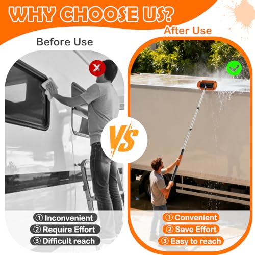 LAANPOLE 20FT Car Wash Brush with Long Handle, Car Cleaning Kit with Soft Bristle Wash Brush, Microfiber Cleaning Mop, Window Squeegee, Mitt, Wheel Brush, Bucket, Drying Towel for RV, Truck, Boat - size: 20FT