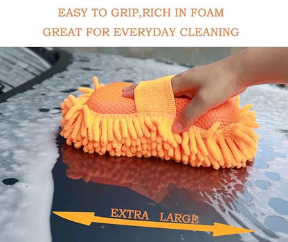 Scratch Free Chenille Microfiber Wash Mitt Car Wash Sponge for SUVs Boats - color: 2 Pack Orange