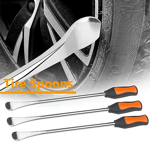 14.5" Tire Spoon Dirt Bike Tire Changing Spoons Tool Lever Steel Spoons Kit for Motorcycle ATV Lawn Mower (3 Tire Spoons+ 2 Rim Protectors)