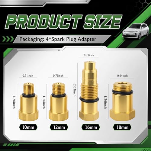 4PCS Compression Tester Automotive Adapter,Thickened O-Ring Airtight Seal Cylinder Compression Tester Adapter,Anti-Rust Spark Plug Testers Adaper for Gas Engine,Motorcycle