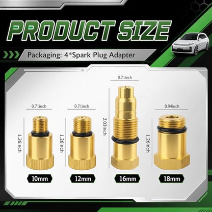 4PCS Compression Tester Automotive Adapter,Thickened O-Ring Airtight Seal Cylinder Compression Tester Adapter,Anti-Rust Spark Plug Testers Adaper for Gas Engine,Motorcycle