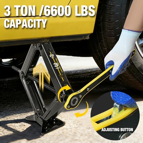 YELLOW JACKET Scissor Car Jack 3 Ton Tire Changing Kit with Lug Wrench, Emergency Kit Scissor Jack for Car - size: 3 TON