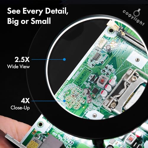 Magnetic LED Work Light with Magnifying Glass 23.5in Flexible Gooseneck for Sewing and Drill Press, 3400Lux 10.5W 110V