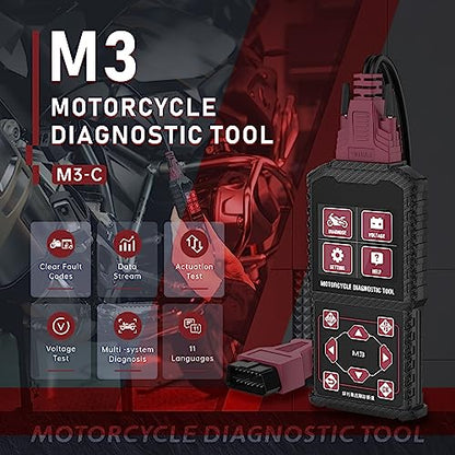 M3‑C Motorcycle Diagnostic Tool for Suzuki 6P/4P, Vespa, EUROV 6P – Read/Clear Fault Codes & Live Data, ECU/Service/Throttle Reset, ABS Bleed, OBD2 Scanner - style: M3-C