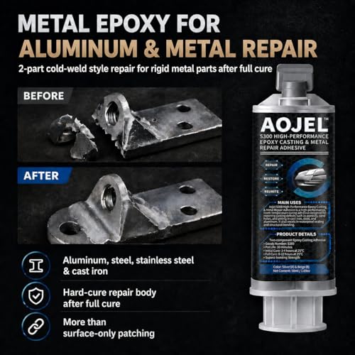 Metal Epoxy Repair System for Aluminum & Metal, 2-Part Cold Weld Load-Bearing Waterproof, Oil & Heat Resistant 392°F, Drillable Sandable Paintable, 30-Min Working Time 1.69 oz