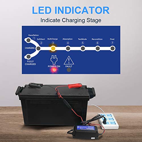 5A 12V Automatic Smart Battery Charger Automotive Maintainer 7-Stages Trickle for Deep Cycle Car Marine Trolling Motor Boat Truck Lawn Mower RV AGM with Terminal Cleaning Brush