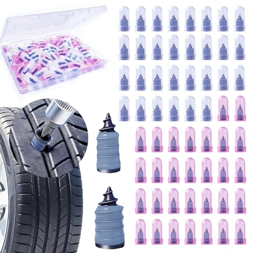 60 PCS Tire Repair Rubber Nails Kit Screw-in Tire Plugs for Tubeless Tisres | Fast Emergency Tire Repair Tool for Cars Motorcycles Trucks SUVs and Bikes, 2 Sizes for Quick and Easy Tire Puncture Repair