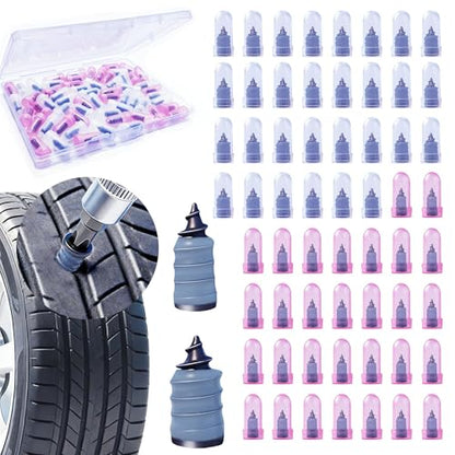 60 PCS Tire Repair Rubber Nails Kit Screw-in Tire Plugs for Tubeless Tisres | Fast Emergency Tire Repair Tool for Cars Motorcycles Trucks SUVs and Bikes, 2 Sizes for Quick and Easy Tire Puncture Repair