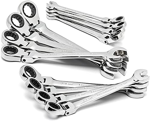 GEARWRENCH 12 Piece Flex Head Ratcheting Combination Wrench Set | 12 Point | Metric | 9901D - size: 12 Pc, style: With Wrench Rack
