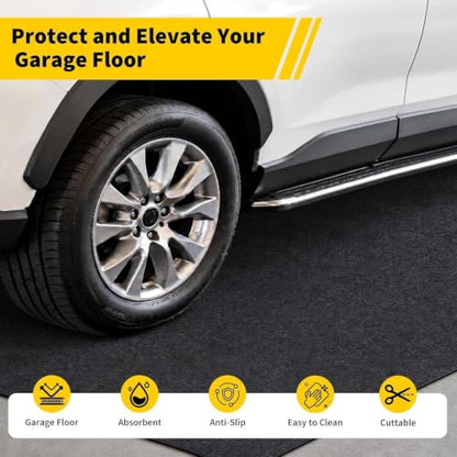 Towallmark Garage Floor Mat 7.4' x 17', Thick Premium Felt with Waterproof Backing, Heavy Duty Oil Absorbent Non-Slip Mat Protects Garage Floor for Large SUV, MPV, Pickup Truck & RV - size: 7.4' x 17'